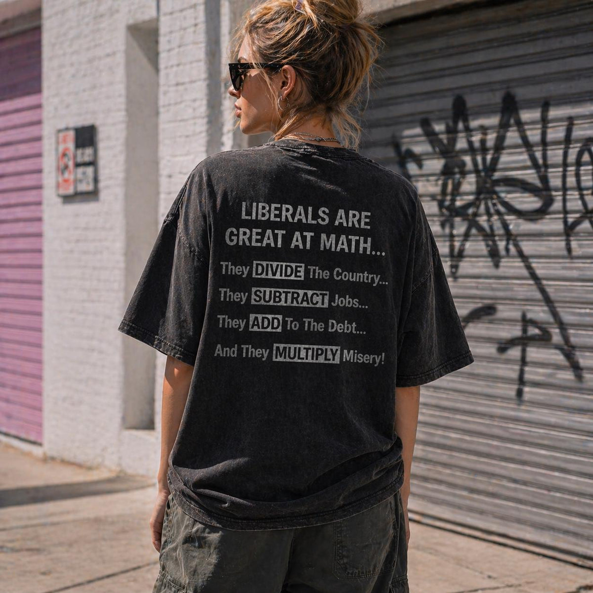 Liberals Math Washed Tee, Funny Political Shirt, Conservative Top, Republican Apparel, Sarcastic Right Wing Outfit, Anti Liberal Acid Wash