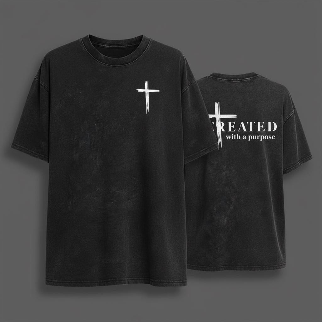 Created With A Purpose Shirt, Christian Cross Wash Tee, Faith Graphic Apparel, Minimalist Religious Top, Jesus Gift