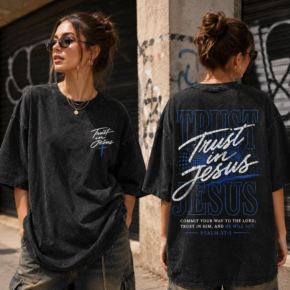 Trust In Jesus Shirt, Psalm 37 5 Tee, Christian Streetwear, Bible Verse Apparel, Faith Wash Top, Religious Graphic, Believer Gift