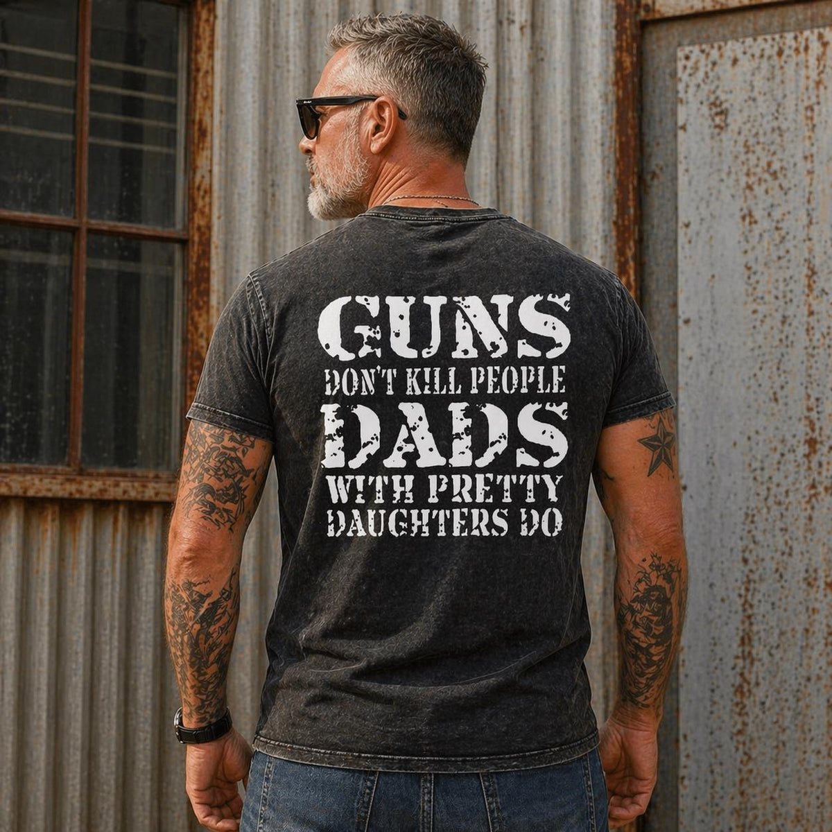 Protective Dad Shirt, Funny Girl Father Tee, Guns Dont Kill People, Humor Papa Gift, Men Dark Wash Top, Daughter Protector
