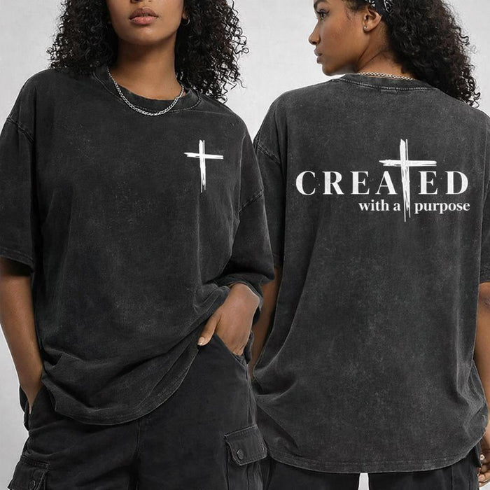 Created With A Purpose Shirt, Christian Cross Wash Tee, Faith Graphic Apparel, Minimalist Religious Top, Jesus Gift