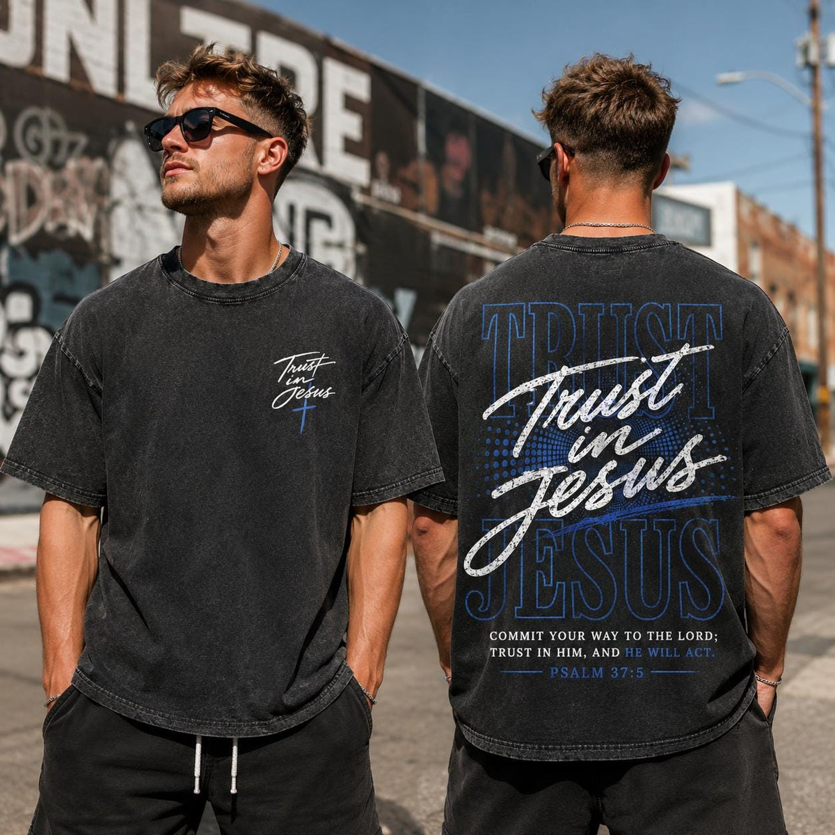 Trust In Jesus Shirt, Psalm 37 5 Tee, Christian Streetwear, Bible Verse Apparel, Faith Wash Top, Religious Graphic, Believer Gift