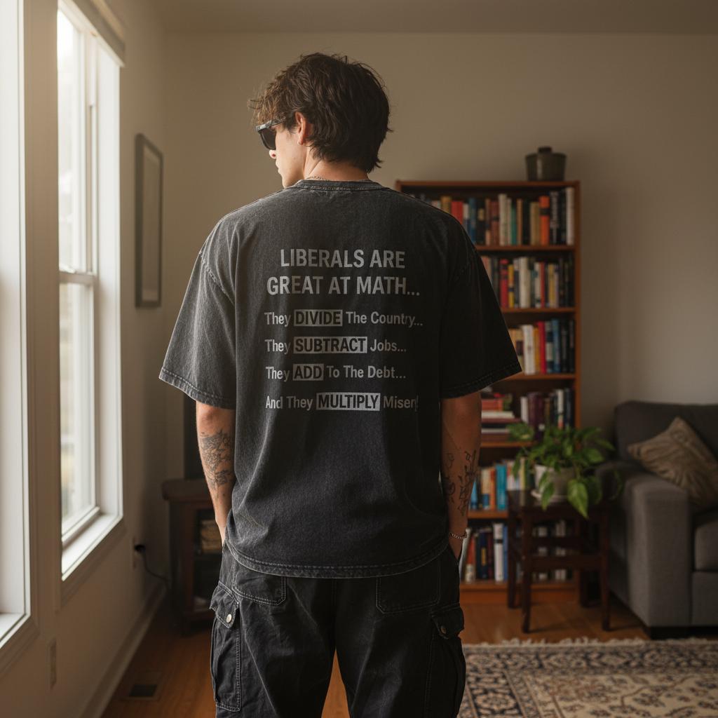 Liberals Math Washed Tee, Funny Political Shirt, Conservative Top, Republican Apparel, Sarcastic Right Wing Outfit, Anti Liberal Acid Wash